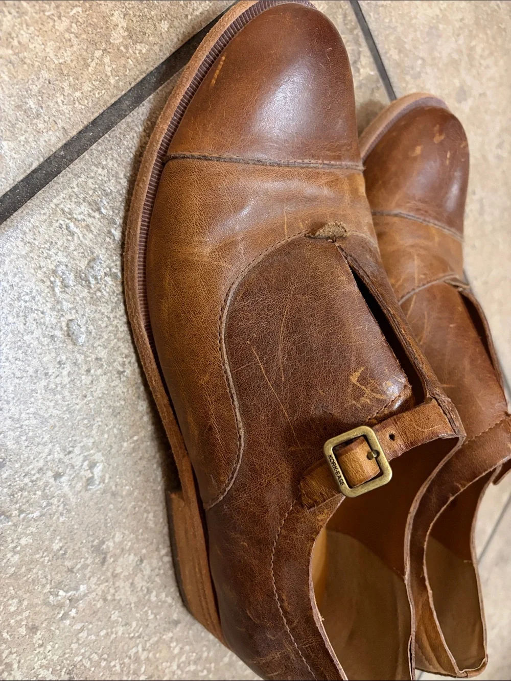 Kork-Ease Brown Leather Slip-On Loafers with Buckle